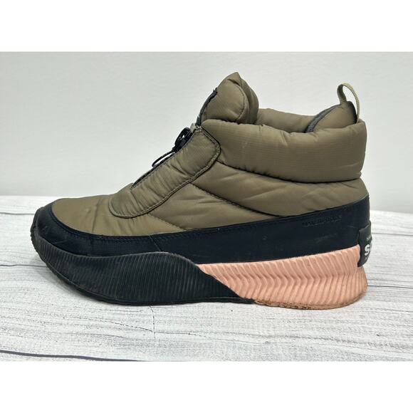 Sorel Womens Green Out N About III Puffy Zip Waterproof Faux Fur Snow Boots Sz 9 - Picture 4 of 11